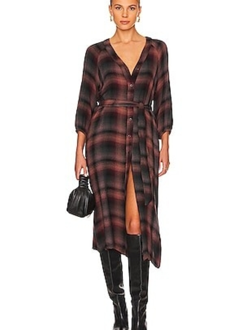 Bella Dahl Button Down Midi Dress In Canyon Pucker Plaid